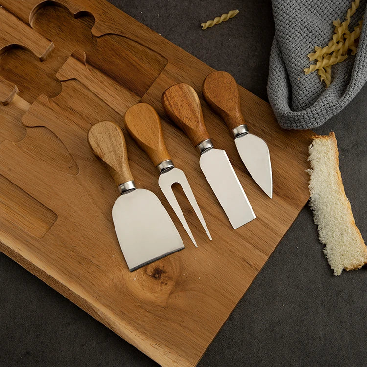 Wooden Cheese Board Set with Stainless Steel Knives